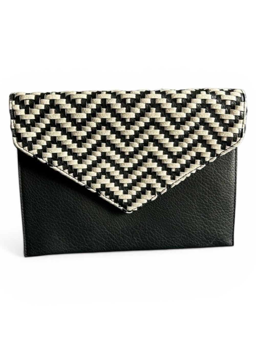 Street Level Anthropologie Envelope Clutch Bag in Black and Ivory Woven Detail